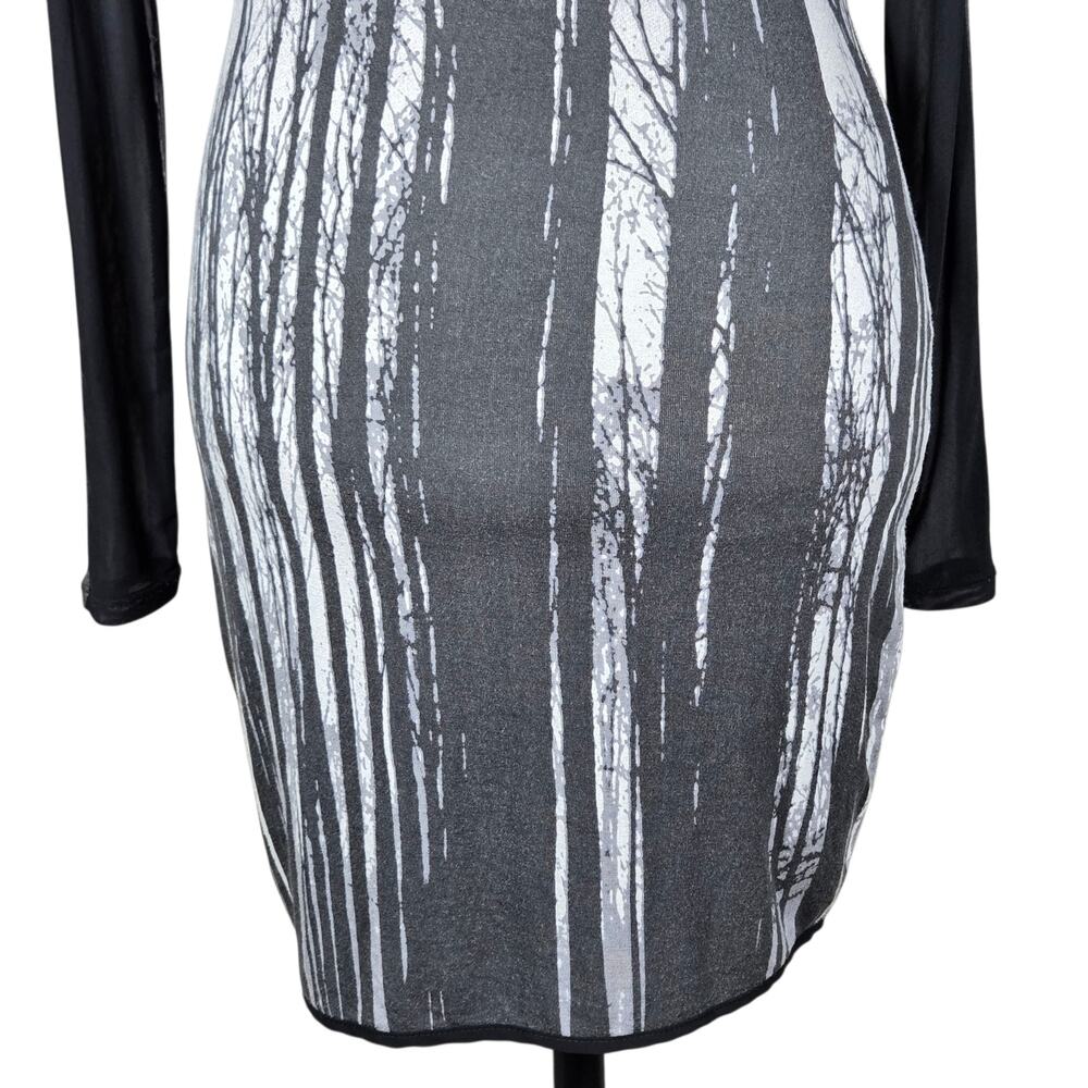 Silence + Noise Dress Womens XS Black Sheer Long Sleeve Moon Forest Print Goth - Picture 10 of 11